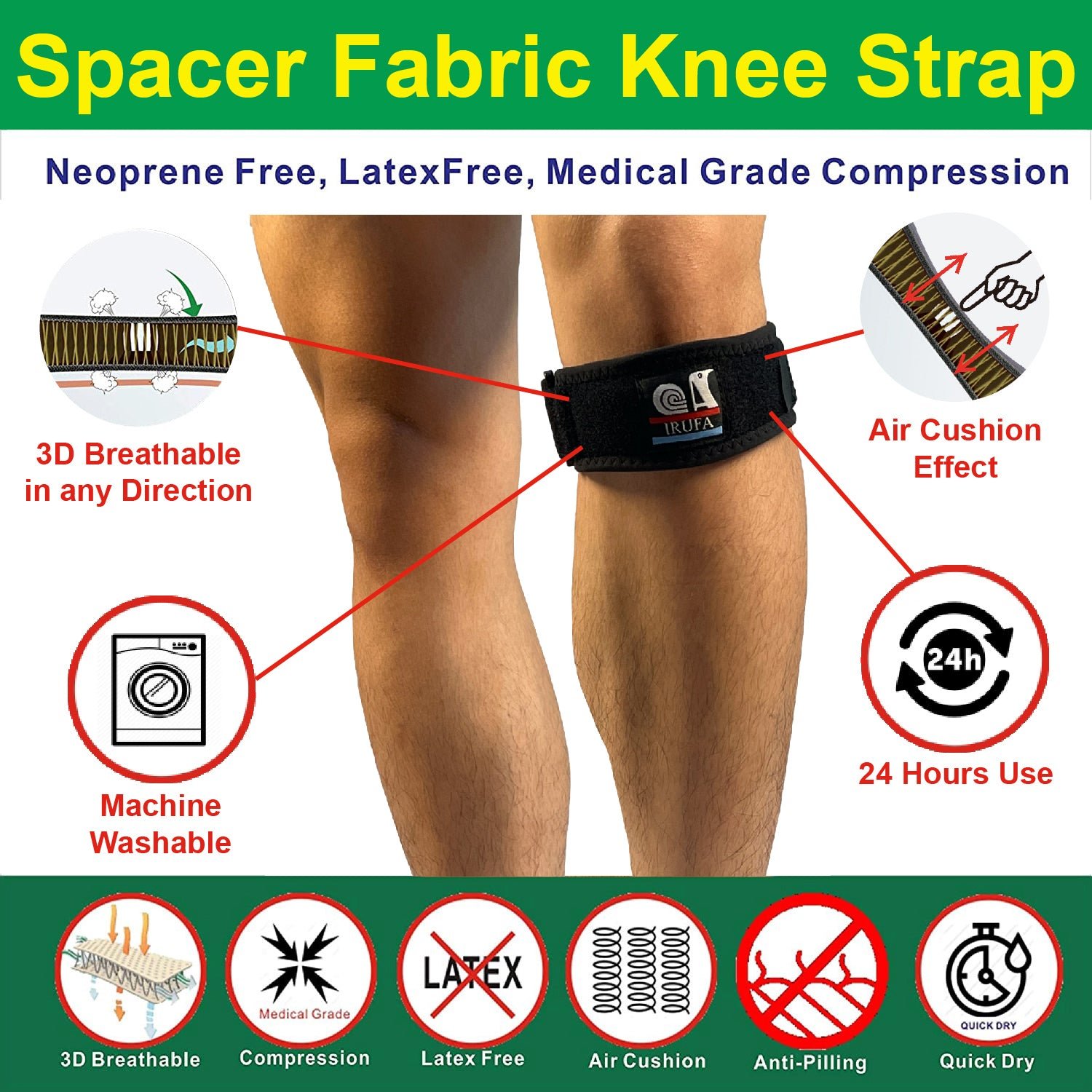 IRUFA, 3D Breathable Elastic Fabric Jumper’s Knee Strap - Image 2