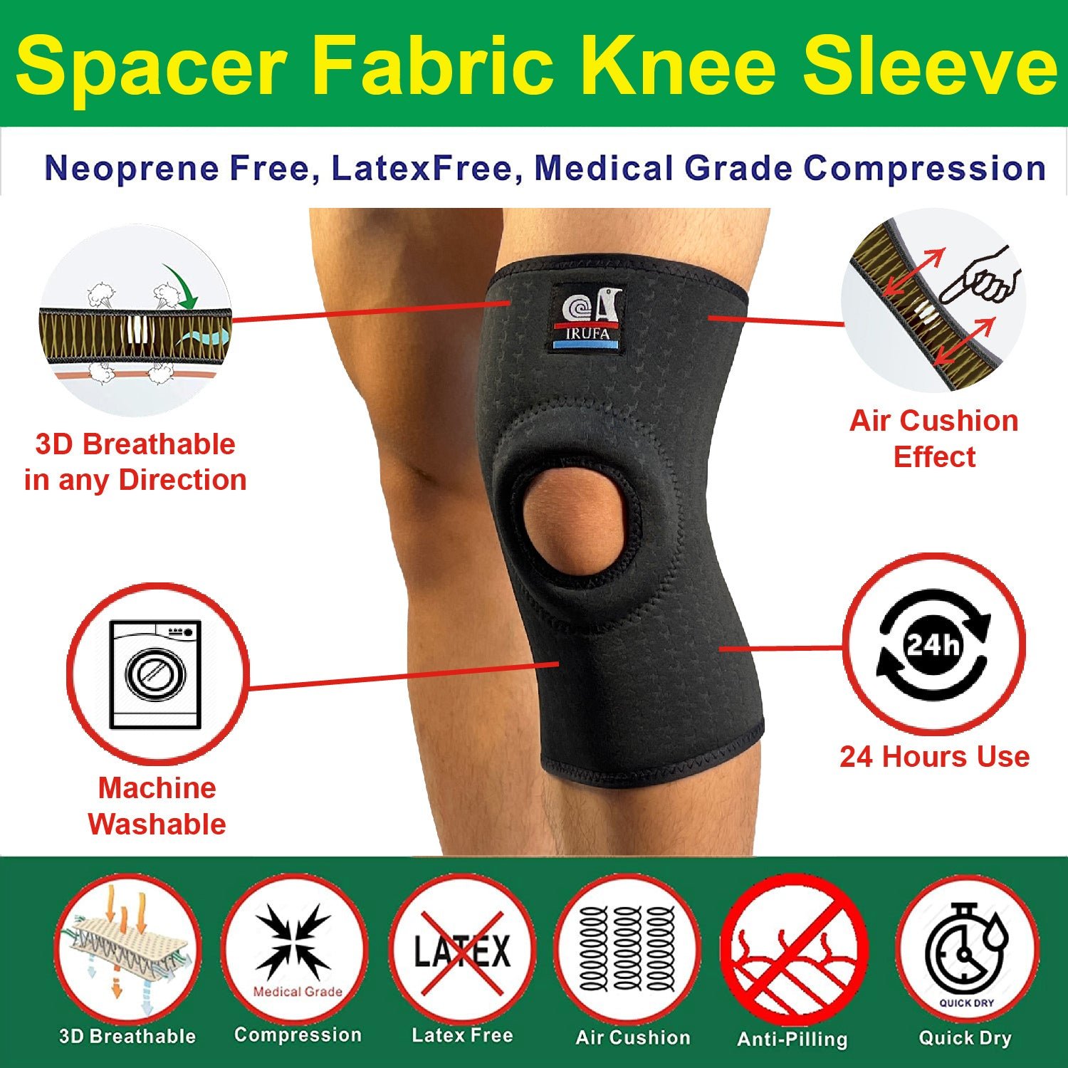IRUFA 3D breathable patented Spacer Fabric knee sleeve - Image 2