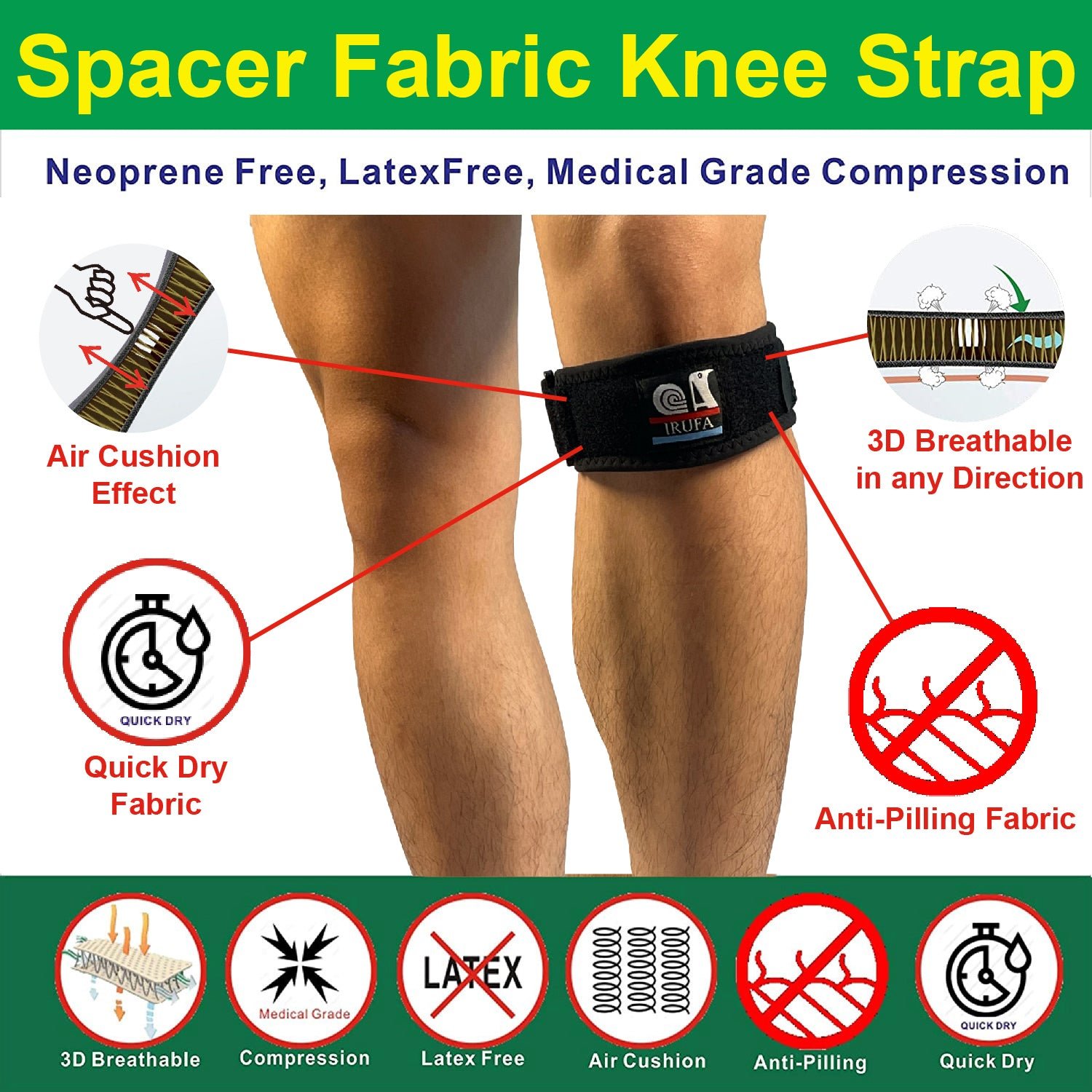 IRUFA, 3D Breathable Elastic Fabric Jumper’s Knee Strap - Image 3