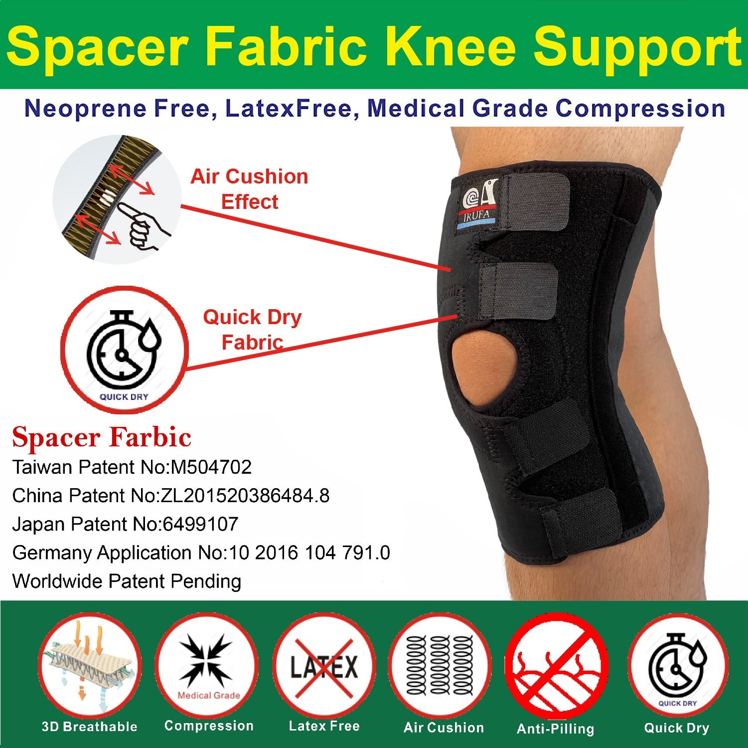 IRUFA 3D Breathable Open Patella Spacer Fabric Knee Support for Meniscus Tear, ACL, MCL - Image 6