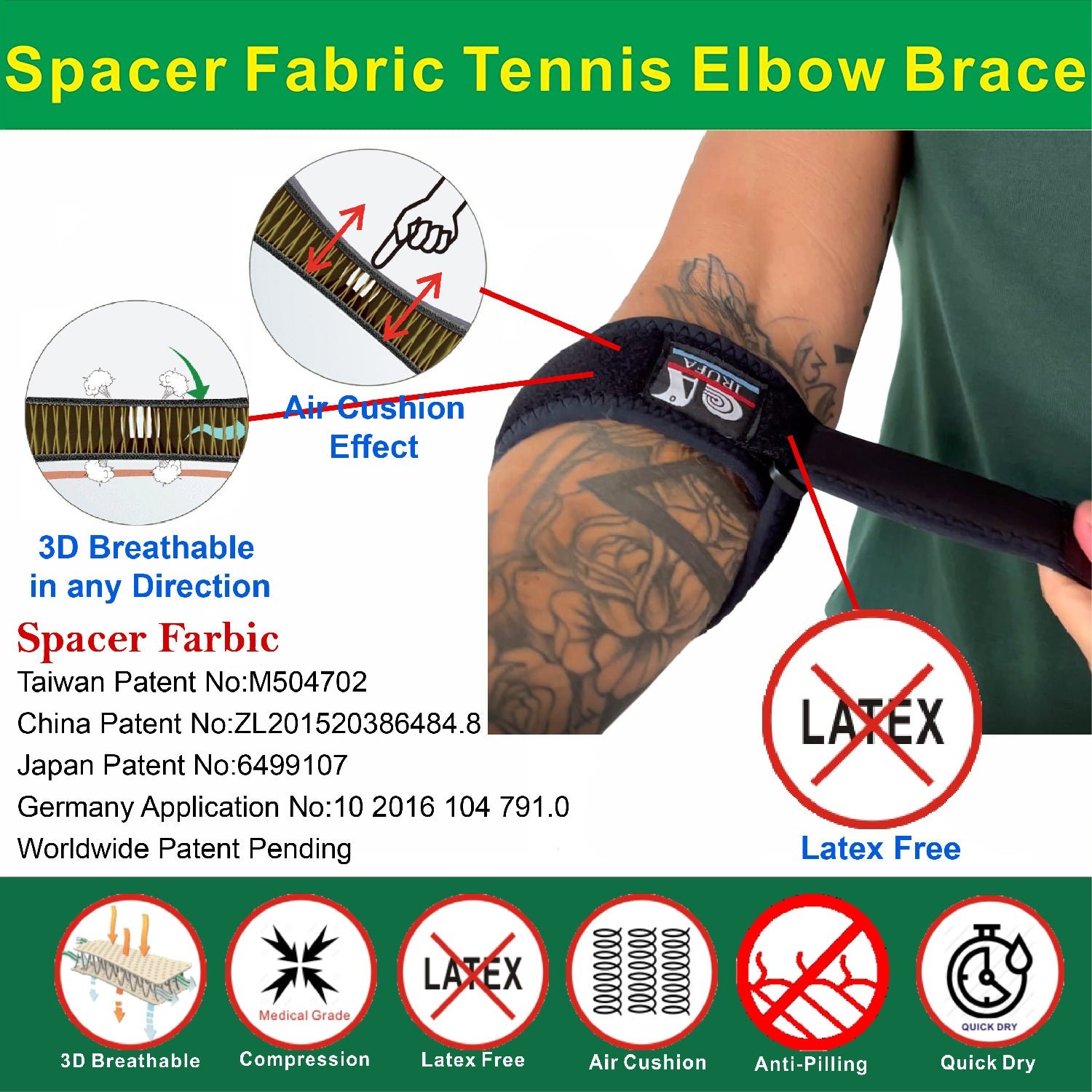 Irufa 3D Breathable New Tennis Elbow Brace Strap Support - Image 2