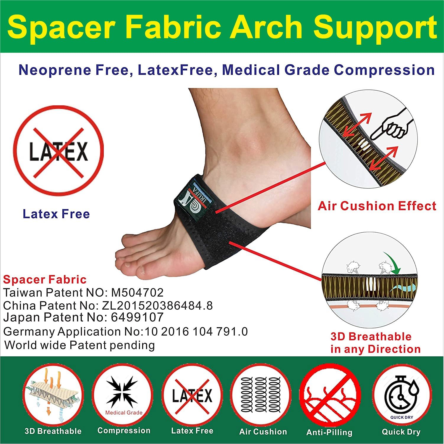 IRUFA, Arch-OS-11,3D Breathable Elastic Fabric Plantar Fasciitis Compression Arch Support - Image 2