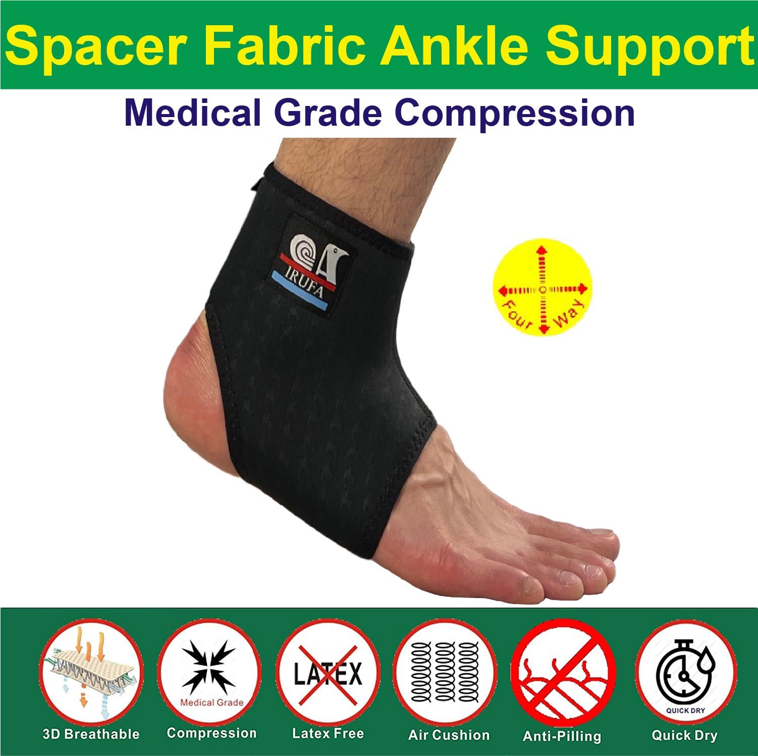 IRUFA, 3D Breathable Adjustable Spacer Fabric Open Heel Ankle Sleeve - Image 3