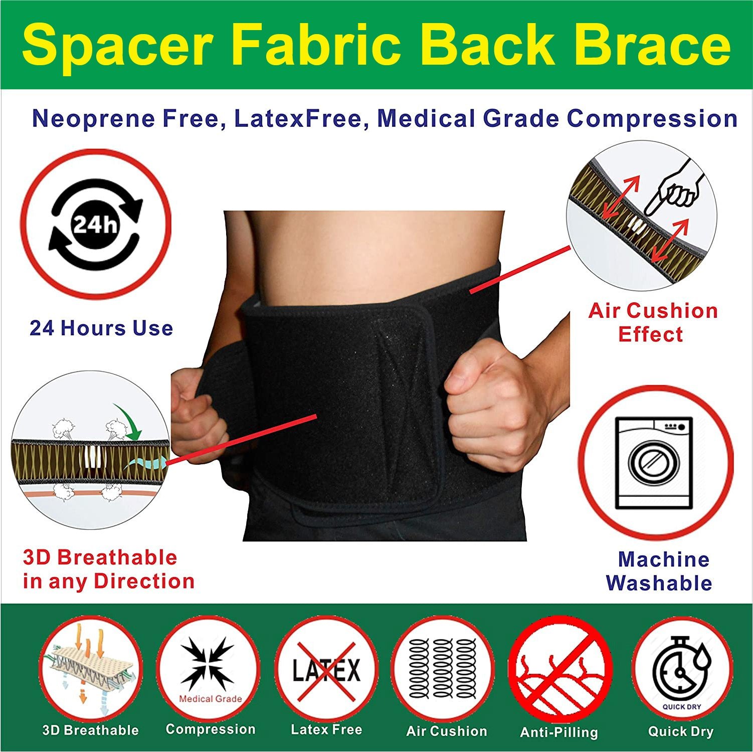 IRUFA, 3D Breathable Spacer Fabric Lumbar Lower Back Brace - Image 3