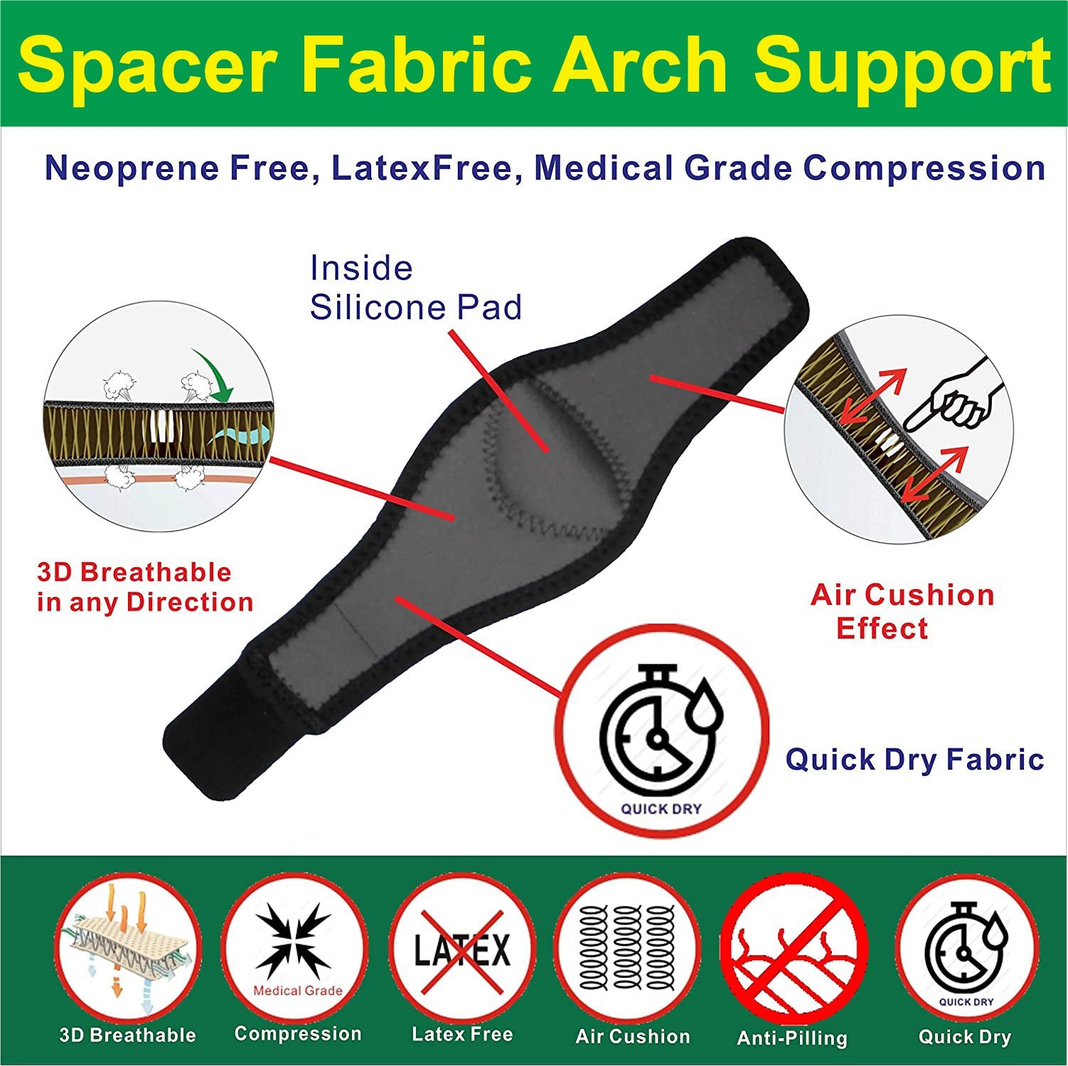 IRUFA, Arch-OS-11,3D Breathable Elastic Fabric Plantar Fasciitis Compression Arch Support - Image 4