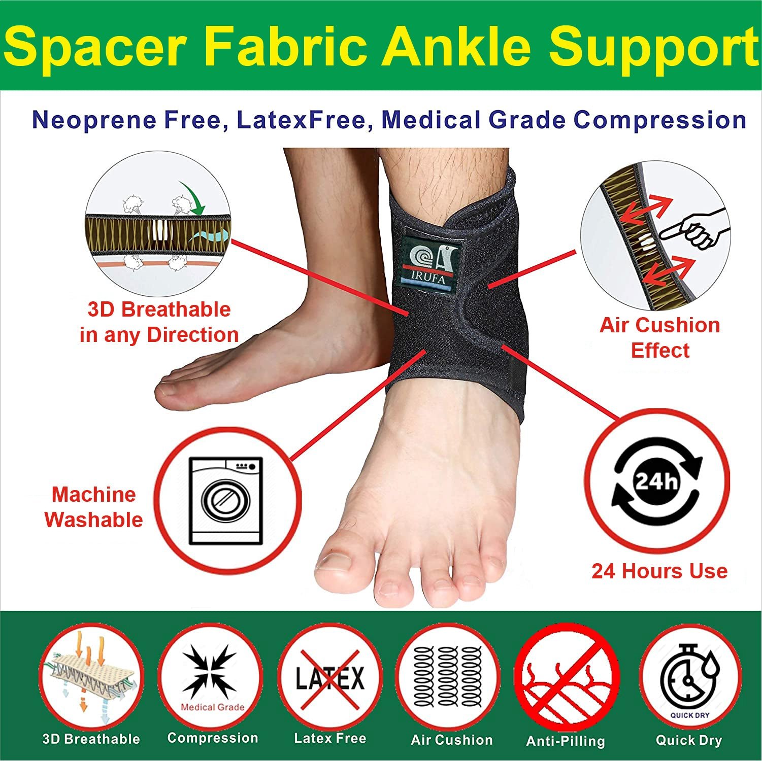 IRUFA, 3D Breathable Adjustable Spacer Fabric Ankle Wrap for Sport - Image 5