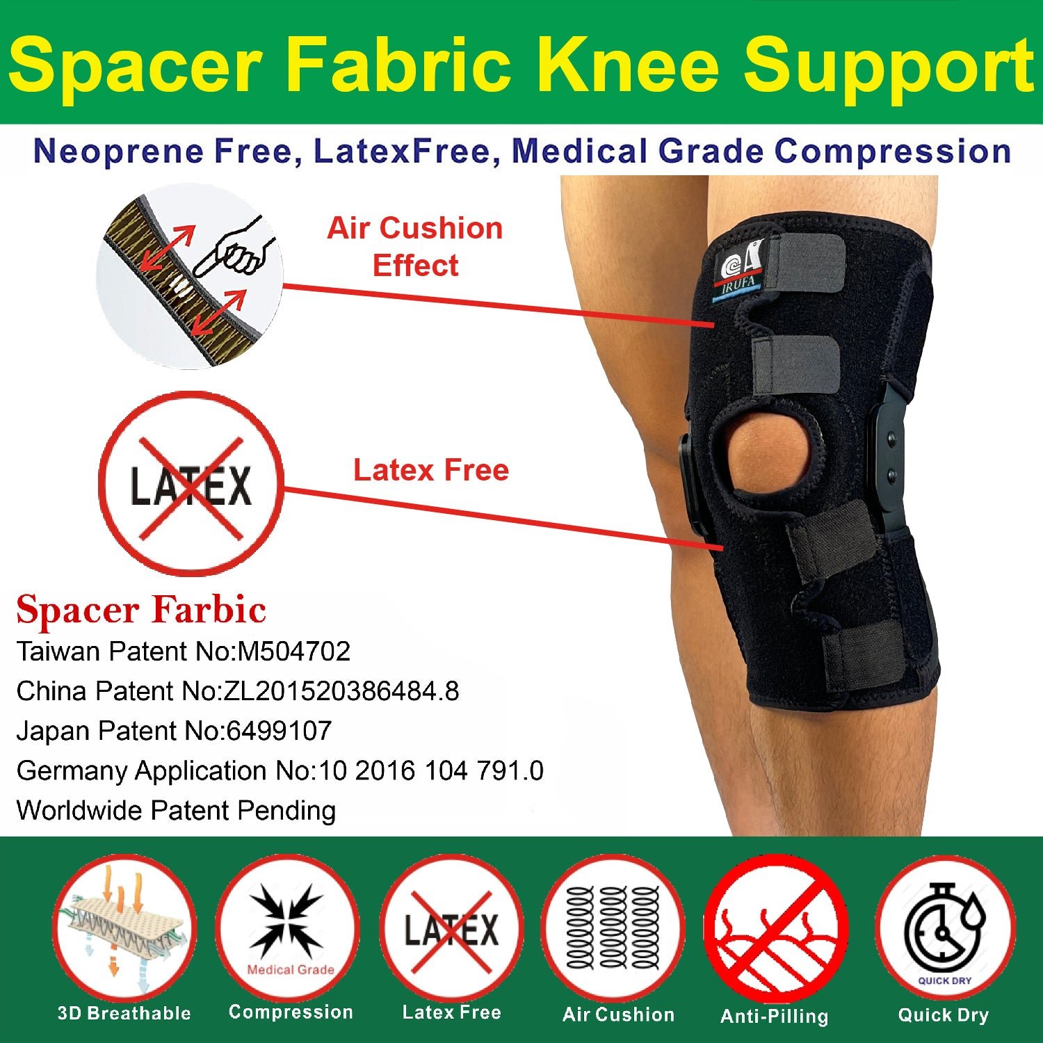IRUFA, KN-OS-23 H2 3D Breathable Spacer Fabric Open Patella Hinged Knee Support - Image 3