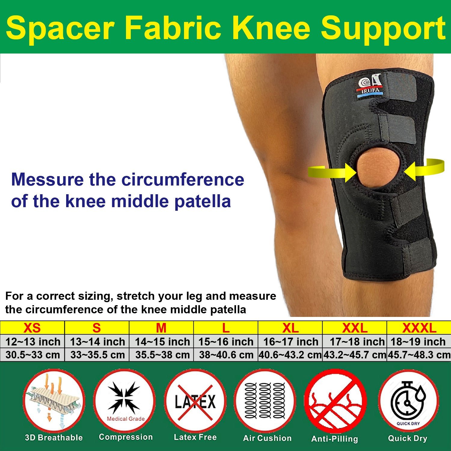 IRUFA 3D Breathable Open Patella Spacer Fabric Knee Support for Meniscus Tear, ACL, MCL - Image 8