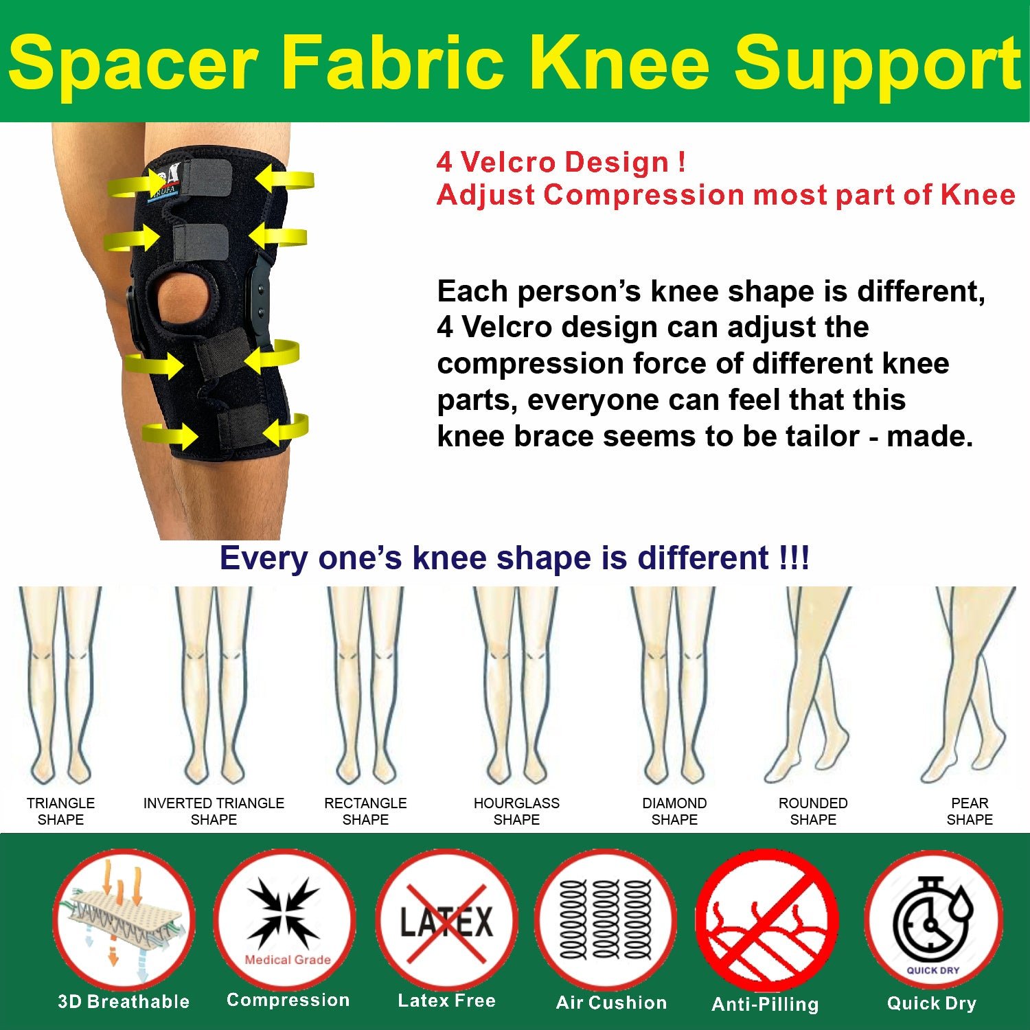 IRUFA, KN-OS-23 H2 3D Breathable Spacer Fabric Open Patella Hinged Knee Support - Image 8