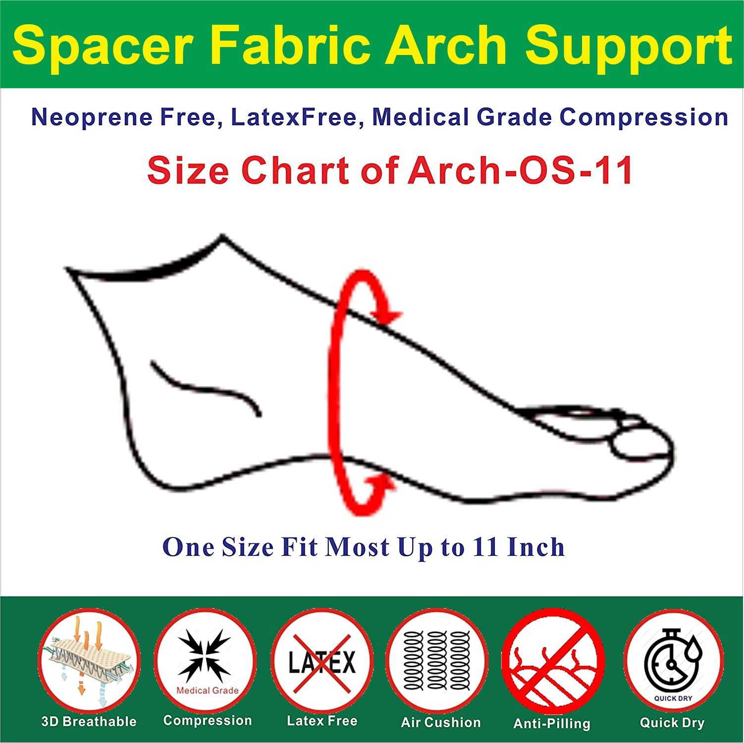 IRUFA, Arch-OS-11,3D Breathable Elastic Fabric Plantar Fasciitis Compression Arch Support - Image 7