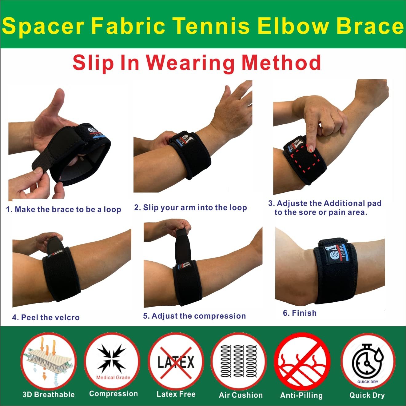 Irufa 3D Breathable New Tennis Elbow Brace Strap Support - Image 6
