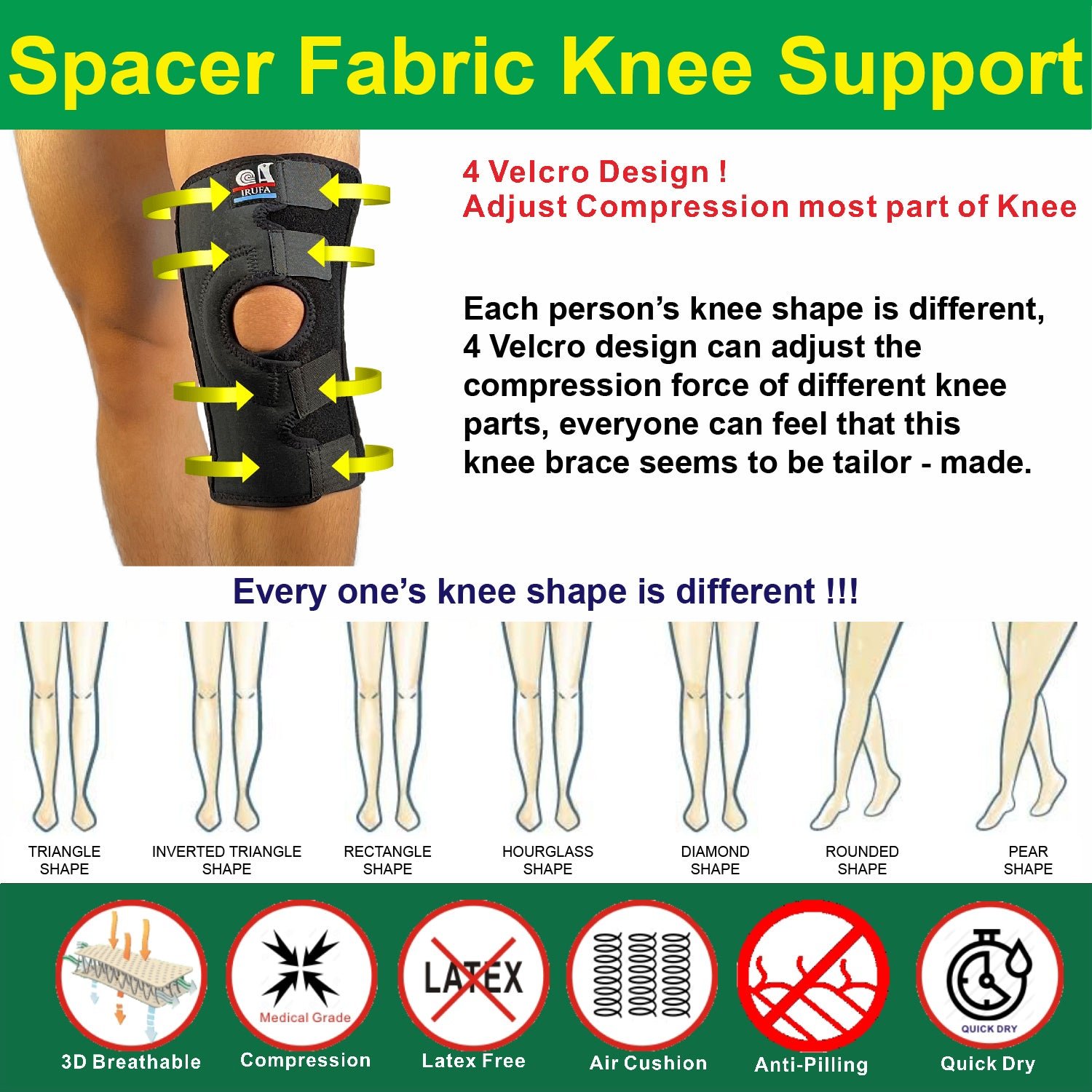 IRUFA 3D Breathable Open Patella Spacer Fabric Knee Support for Meniscus Tear, ACL, MCL - Image 7