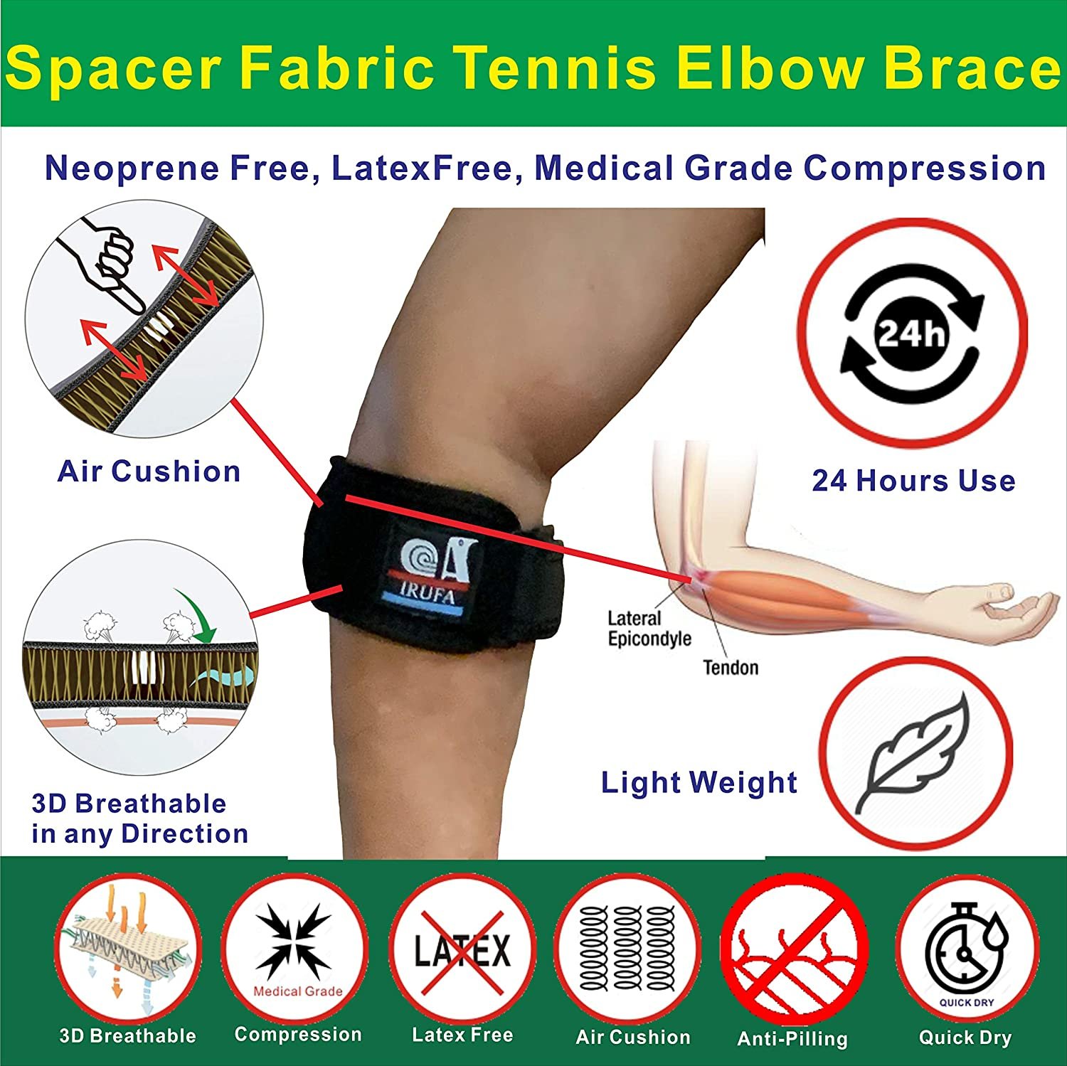 Irufa 3D Breathable New Tennis Elbow Brace Strap Support - Image 4