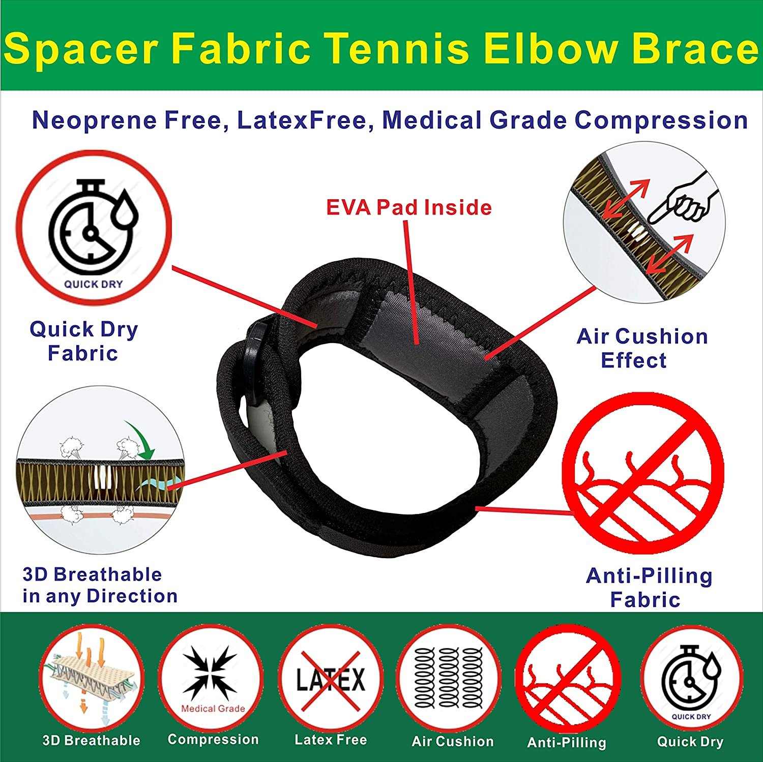 Irufa 3D Breathable New Tennis Elbow Brace Strap Support - Image 3