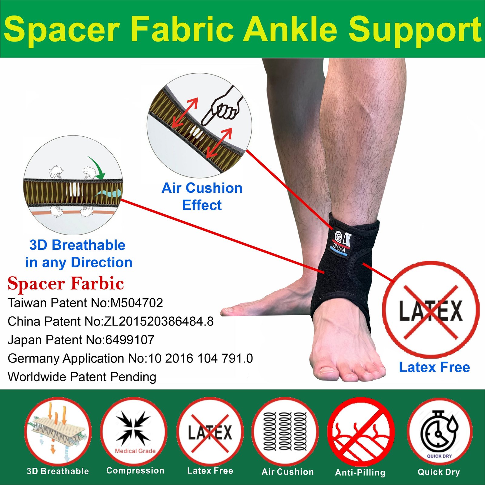 IRUFA, 3D Breathable Adjustable Spacer Fabric Ankle Wrap for Sport - Image 2