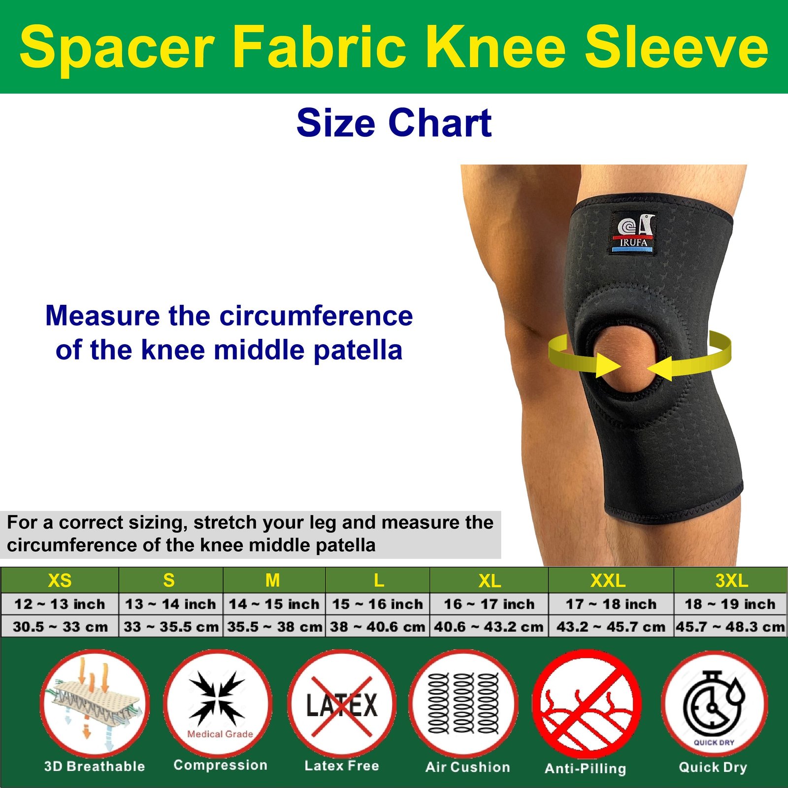 IRUFA 3D breathable patented Spacer Fabric knee sleeve - Image 5