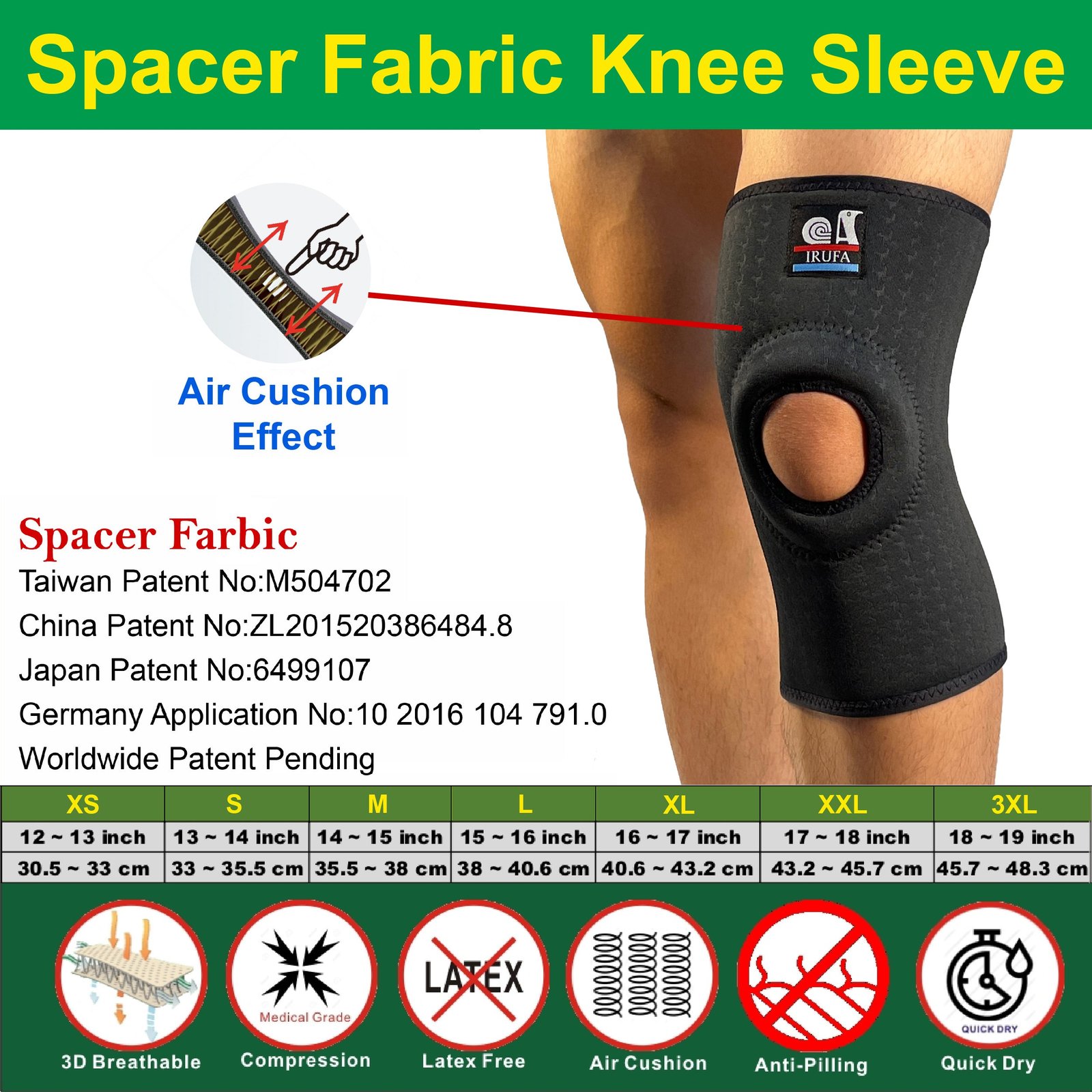 IRUFA 3D breathable patented Spacer Fabric knee sleeve - Image 4
