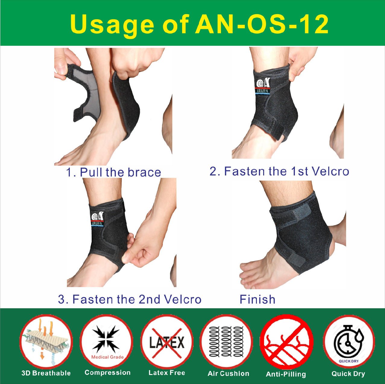 IRUFA, 3D Breathable Adjustable Spacer Fabric Ankle Wrap for Sport - Image 7